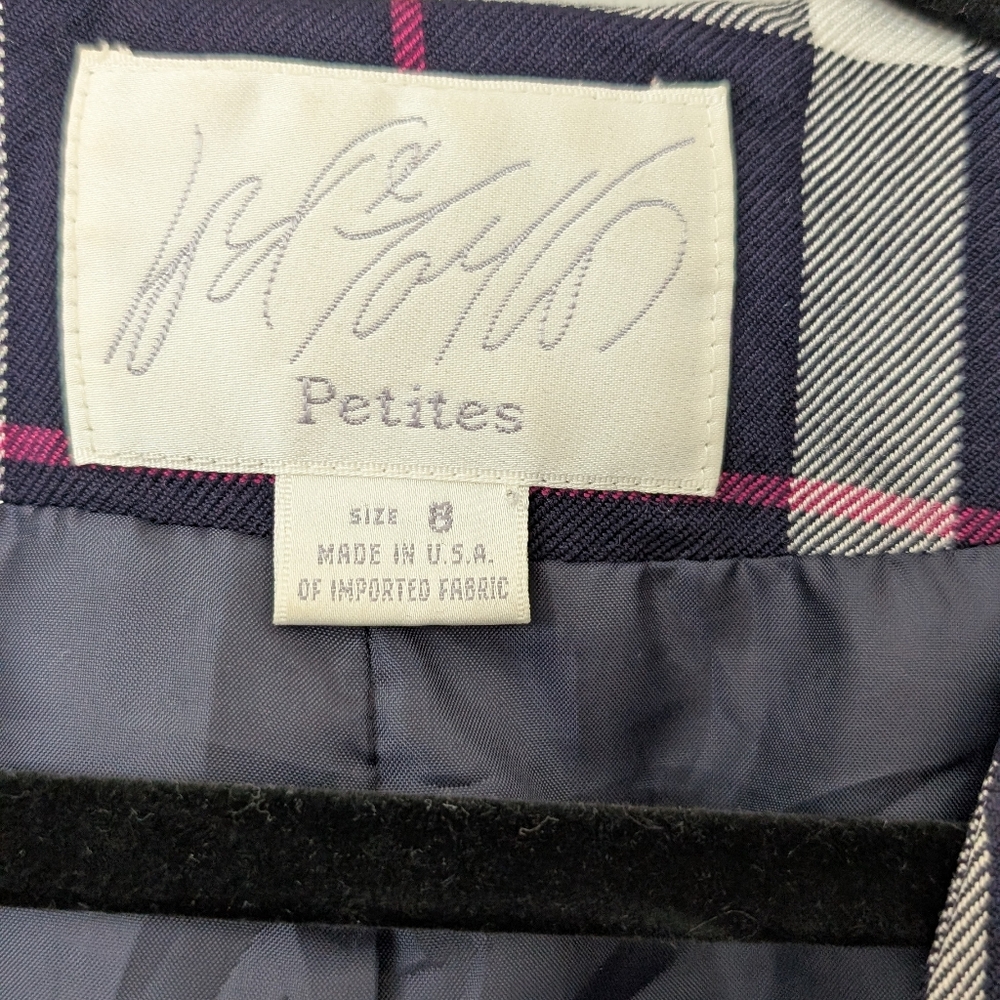 VTG Navy & Pink Plaid Double Breasted‎ Blazer - Picture 8 of 13